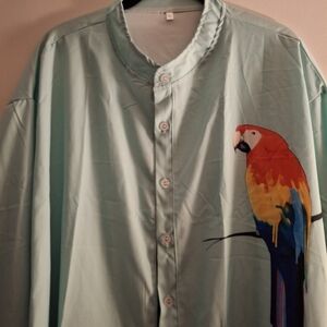 Parrot Print Mint Green Button-Up Long Sleeve Men's Shirt
